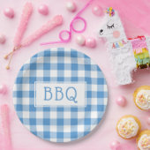 クラシックライトブルーホワイトギンガムパターンBBQパーティー ペーパープレート (パーティー)