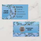 クラシックライトブルー3D大理石フェイク光沢ゴールド箔 名刺 (正面/裏面)