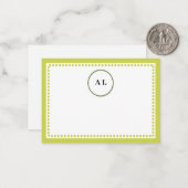 クラシックライムグ縁どリーンとドットモノグラムのノート ノートカード (正面/裏面インサイチュ)