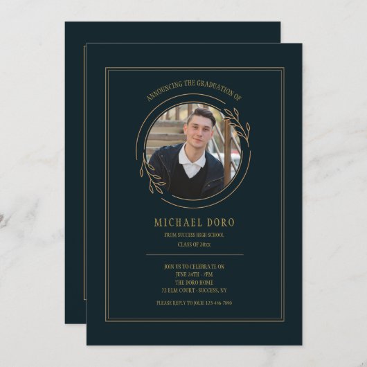 クラシックラウンドフォト卒業 招待状 (正面/裏面)