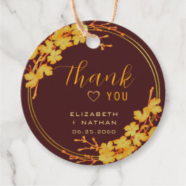 クラシックラグジュアリー・ブルゴーニュ&金ゴールド結婚ズ・サンキュー フェイバータグ