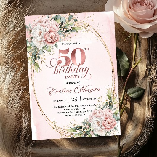 クラシックラグジュアリー ローズゴールド 50歳の誕生日招待状 招待状