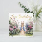 クラシックラビットの庭園 1歳の誕生日 カード (スタンド正面)