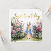 クラシックラビットの庭園 1歳の誕生日 カード (正面/裏面インサイチュ)