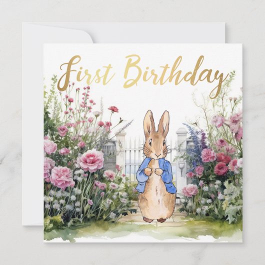 クラシックラビットの庭園 1歳の誕生日 カード (正面)