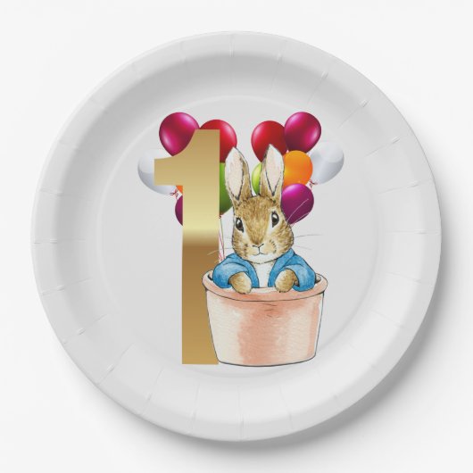 クラシックラビットの１歳の誕生日 ペーパープレート (正面)