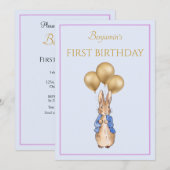 クラシックラビットの1歳の誕生日 招待状 (正面/裏面)