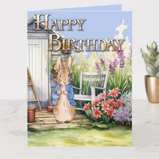クラシックラビット お誕生日おめでとう カード (小さな植物)