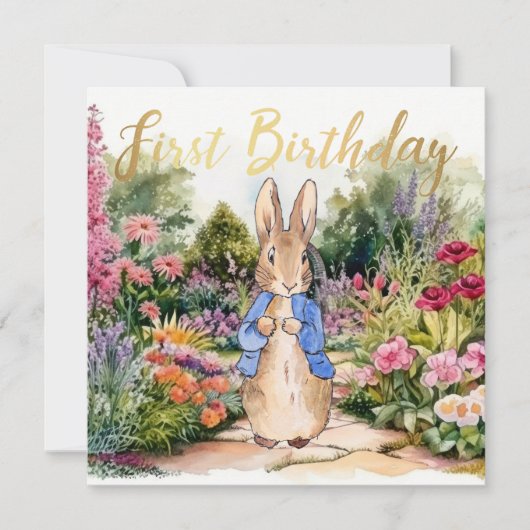 クラシックラビット 1歳の誕生日 招待状 (正面)