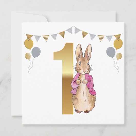 クラシックラビット 1歳の誕生日 招待状 (正面)