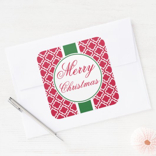 クラシックラベル赤メリークリスマスギフト スクエアシール (封筒)
