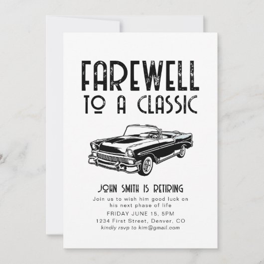 クラシックリタイアカーのパーティーに別れを告げる 招待状 (正面)