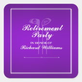 クラシックリタイアゴルフクラブテーマパープルホワイト スクエアシール (正面)