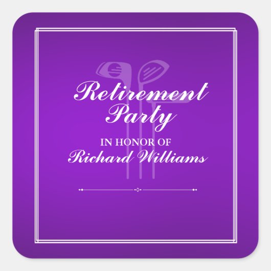 クラシックリタイアゴルフクラブテーマパープルホワイト スクエアシール (正面)
