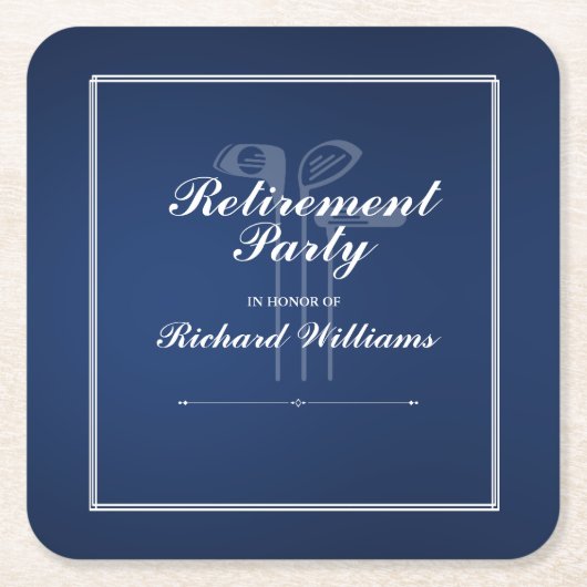 クラシックリタイアゴルフテーマグリーンブルー スクエアペーパーコースター (正面)