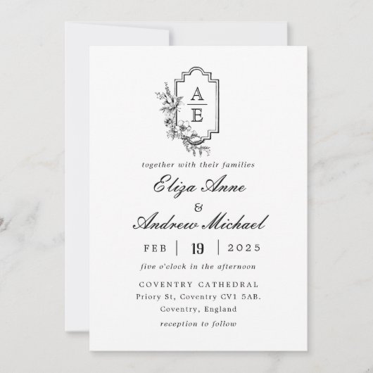 クラシックリュックスブラックモノグラム結婚式招待状 招待状 (正面)