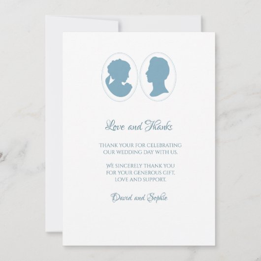クラシックリージェンシーブルーカメオ結婚ズ サンキューカード (裏面)