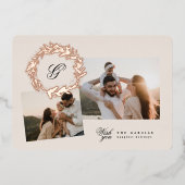 クラシックリースクリスマス写真コラージュバラ金ゴールド 箔シーズンカード (正面)