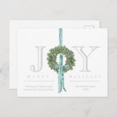 クラシックリースモダンリボン水彩写真なし シーズンポストカード (正面/裏面)