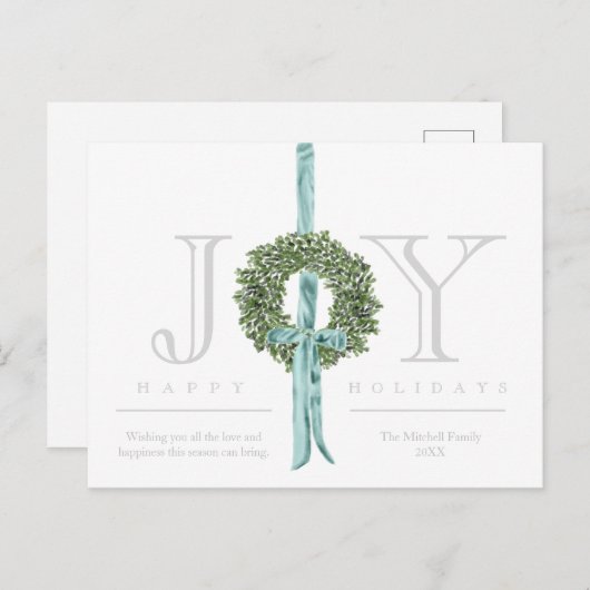 クラシックリースモダンリボン水彩写真なし シーズンポストカード (正面/裏面)