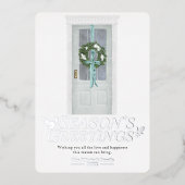 クラシックリースリボン水彩ホイルホリデイ 箔シーズンカード (正面)