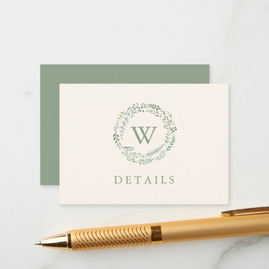 クラシックリース水の色の結婚詳細 エンクロージャーカード (正面/裏面インサイチュ)