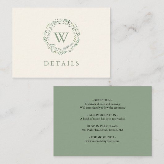 クラシックリース水の色の結婚詳細 エンクロージャーカード (正面/裏面)