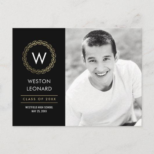 クラシックリース編集可能カラー卒業はがき ポストカード (正面)