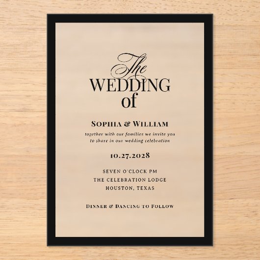 クラシックルクセ | エレガント黒のフレ結婚ーム アクリル招待状 (正面)