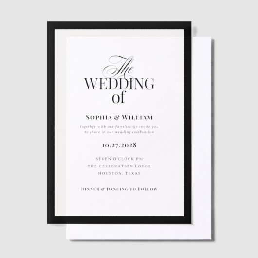 クラシックルクセ | エレガント黒のフレ結婚ーム ベラム紙招待状 (オフセット)