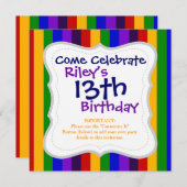 クラシックレインボー縦ストライプカラフルズ 招待状 (正面/裏面)