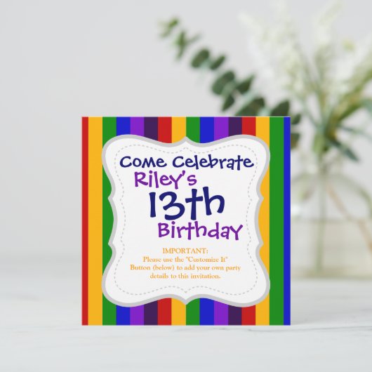 クラシックレインボー縦ストライプカラフルズ 招待状 (スタンド正面)