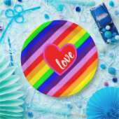 クラシックレストライプインボーハートカラフル ペーパープレート (パーティー)