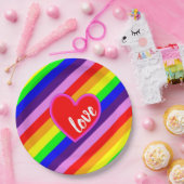 クラシックレストライプインボーハートカラフル ペーパープレート (パーティー)