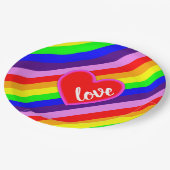 クラシックレストライプインボーハートカラフル ペーパープレート (アングル)