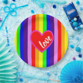 クラシックレストライプインボーハートカラフル ペーパープレート (パーティー)