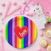 クラシックレストライプインボーハートカラフル ペーパープレート (パーティー)