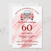 クラシックレッドのレトロカー ヴィンテージ水彩画 招待状 (正面)