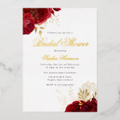 クラシックレッドエレガントローズブライダルシャワーゴールデン 箔招待状 (正面)