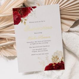 クラシックレッドエレガントローズ&金ゴールドキンセアニェラゴールデン 箔招待状