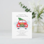 クラシックレッドカーツリーファミリークリスマスパーティー インビテーションポストカード (スタンド正面)