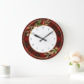 クラシックレッドクリスマスタータンチェックホリー&金ゴールド葉 ラージ壁時計 (ホーム)