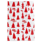クラシックレッドクリスマスツリーすてきホリデーパターン ミディアムペーパーバッグ (裏面)