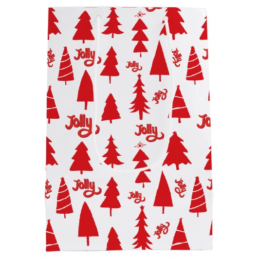 クラシックレッドクリスマスツリーすてきホリデーパターン ミディアムペーパーバッグ (裏面)