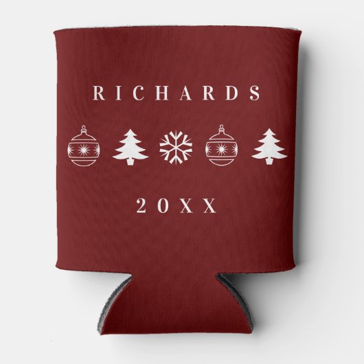 クラシックレッドクリスマスホリパーソナライズされたデイ名 缶クーラー (正面)