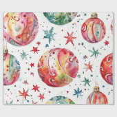 クラシックレッドクリスマスボールデザイン ラッピングペーパー (フラット)