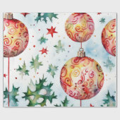 クラシックレッドクリスマスボールデザイン ラッピングペーパー (フラット)