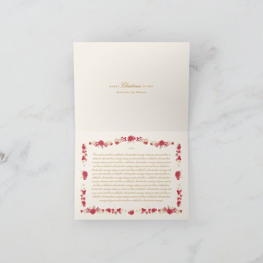 クラシックレッドクリームクリスマスフローラ折り写真 シーズンカード (内部)