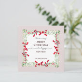 クラシックレッドグリーン冬植物の柔らかい桃クリスマス シーズンカード (スタンド正面)