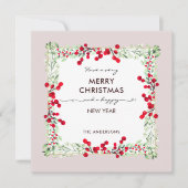 クラシックレッドグリーン冬植物の柔らかい桃クリスマス シーズンカード (正面)